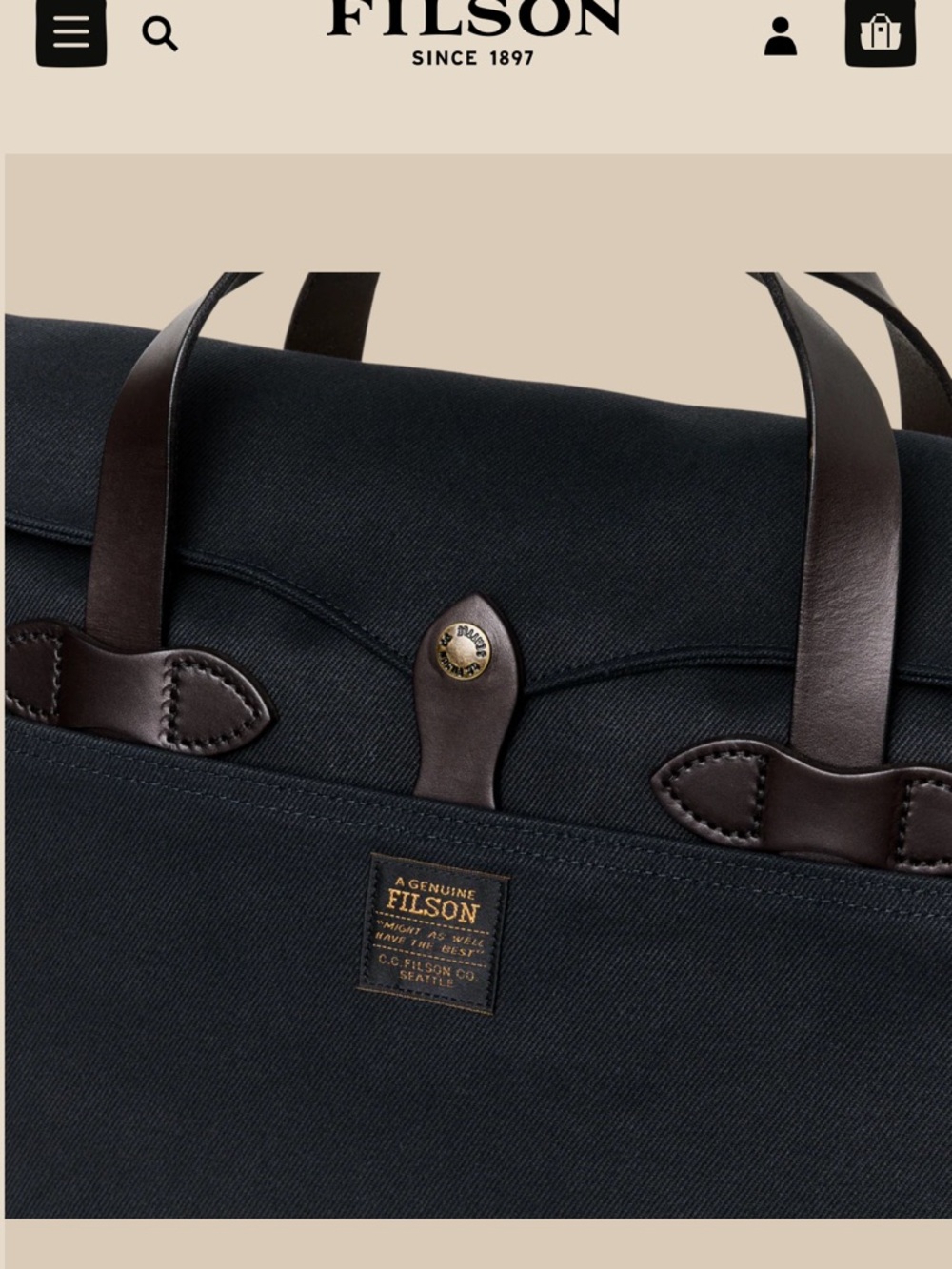 Filson Rugged Twill Original Briefcase - Navy with Brown Leather Trim - Picture 7 of 16